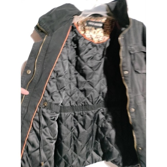 Steve Madden black utility coat with zippered hood lots of pockets woman medium - Picture 4 of 8